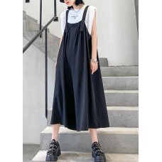 New fashion black large size loose straight tube wide leg jumpsuit female summer