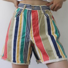 Striped denim shorts with loose rolled edge A-line hot pants HF2903-02-01