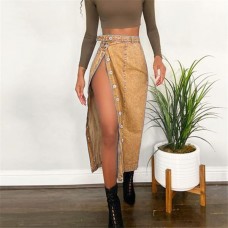 Idle denim skirt with a slit and buttocks wrapped skirt HF3210-04-04