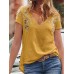 Floral Embroidery V  Neck Short Sleeve Casual T  Shirts For Women