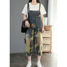 Camouflage printed denim overalls plus size women's casual cropped harem pants