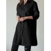 Women Shirt Solid Color Cuff Buttons Long Sleeve Casual Midi Dresses