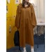 Women Puff Sleeve Loose Hooded Sweatshirt Calf Length Casual Midi Dresses