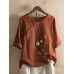 Flower Embroidery O  neck Long Sleeve Button Vintage T  shirts